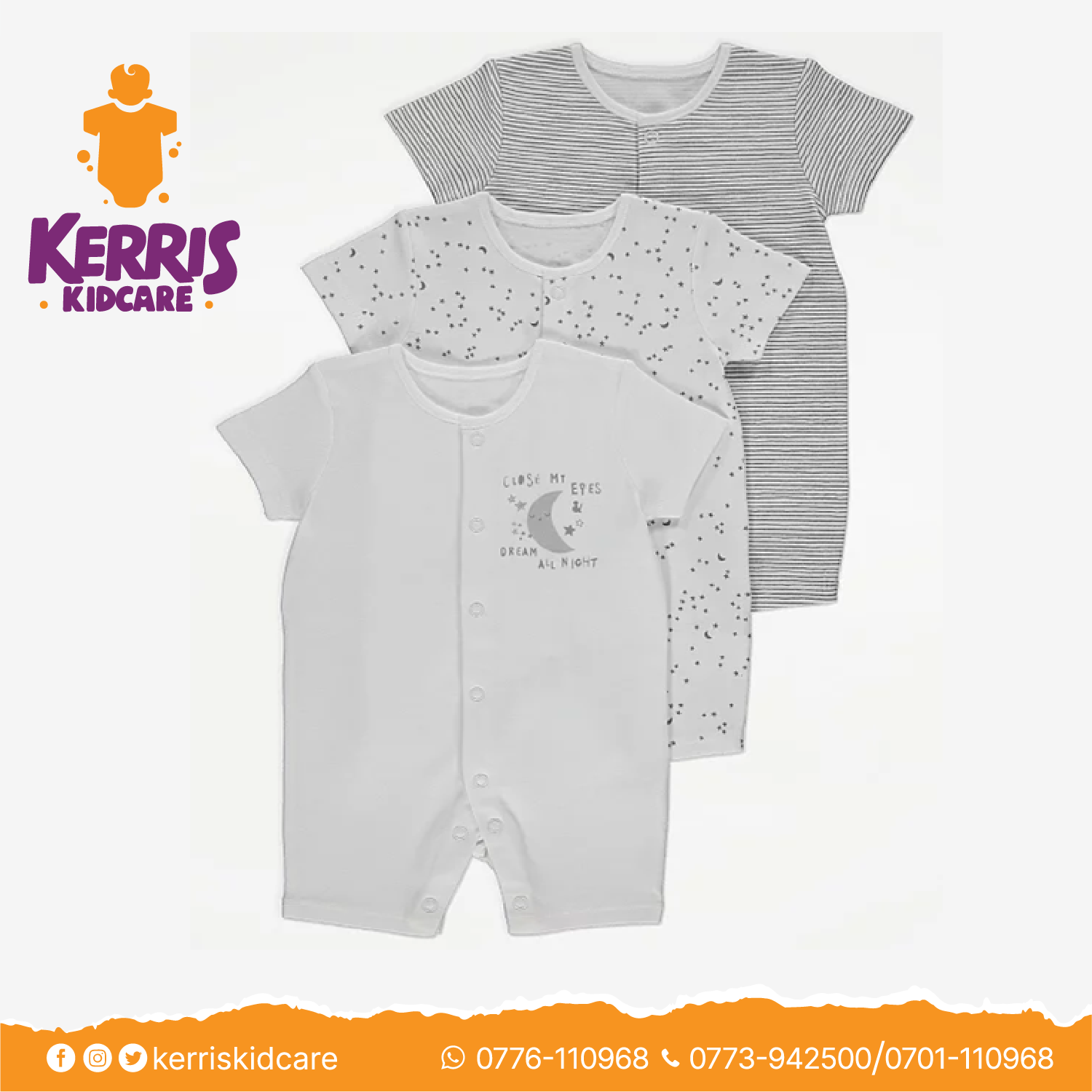 Grey Patterned Short Sleeve Sleepsuits